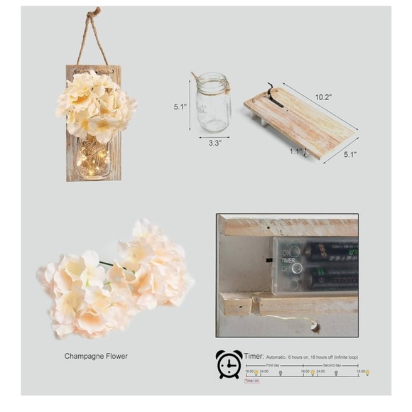 2/$10 Rustic Wall Sconce with Red Flowers - Picture 3 of 3